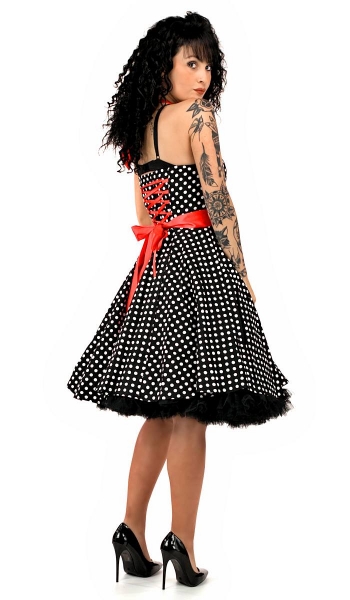 50er Style Vintage Swing Kleid mit süsser Satin-Schleife in schwarz / rot