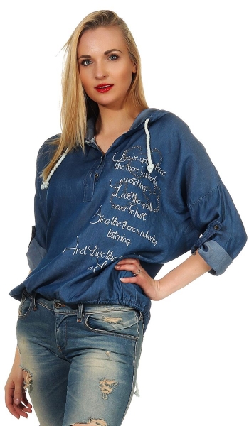 Kapuzen Jeans-Shirt mit Knopfleiste