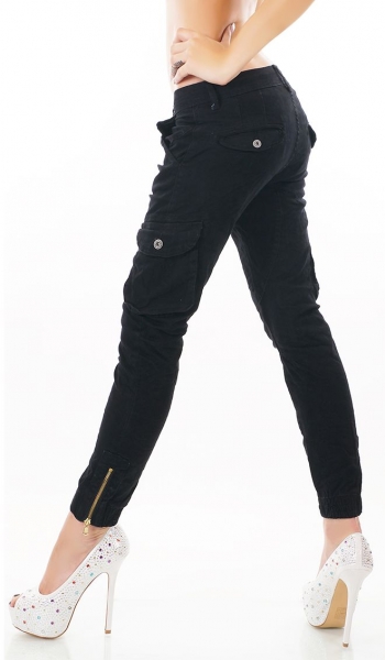 Röhrenjeans im Cargo-Style mit Zippern in schwarz