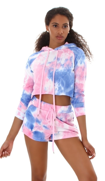 Freches Sportset im sommerlich bunten Neon-Batik-Look - rosa