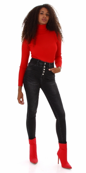 Sexy High Waist Jeans mit aufgesetzter Knopfleiste - schwarz