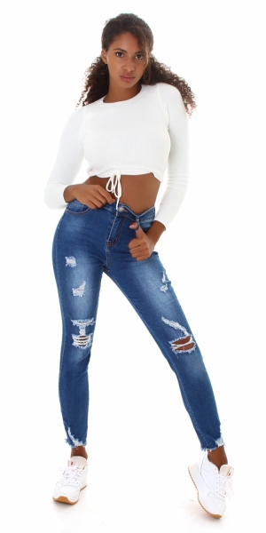 Sexy High Waist Stretch-Jeans mit Vintage-Effekten - blue washed