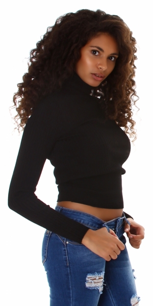 Figurbetonter Basic Rollkragen Pullover in schwarz