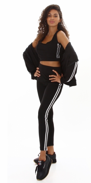 3-teiliges Sportset mit seitlicher Streifenapplikation in schwarz / silber