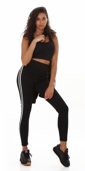 3-teiliges Sportset mit seitlicher Streifenapplikation in schwarz / silber