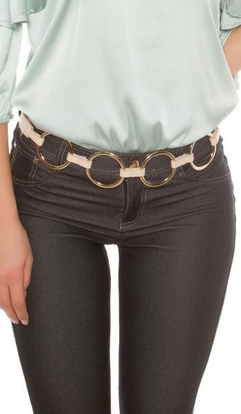 Cooler Hüftgürtel mit großen Ringen und Lederimitat - beige