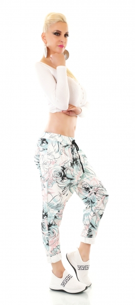 Moderne Harems-Freizeithose mit Aquarell-Print in türkis