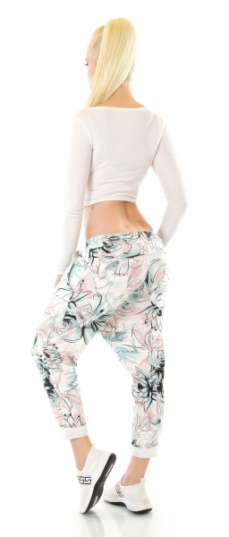 Moderne Harems-Freizeithose mit Aquarell-Print in türkis