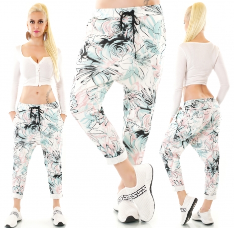 Moderne Harems-Freizeithose mit Aquarell-Print in türkis