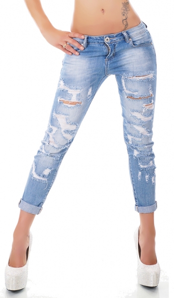 7/8 Jeans im Destroyed-Style mit Turn Up in light blue