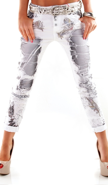 Lässige Chino-Jeans mit crazy Denim-Prints in weiß