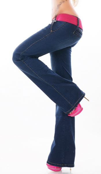 Bootcut-Jeans mit Stretch-Gürtel in mitternachtsblau