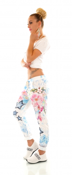 Modische Freizeithose im Baggy Style mit Allover Print in blau