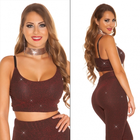 Sexy Glitzer-Top mit Spaghettiträgern - bordeaux