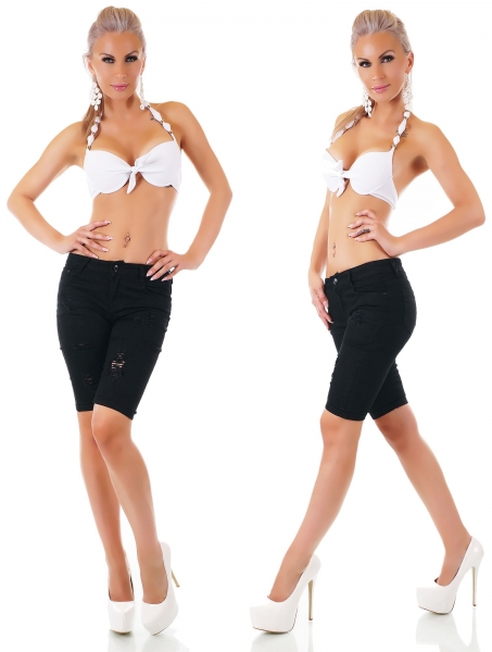 Süsse Capri-Jeans-Hose mit Vintage-Effekten in schwarz