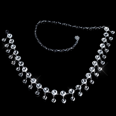 Ketten-Gürtel mit glänzenden Strass-Tropfen- silber