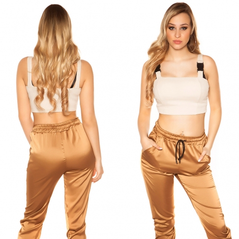 Sexy bauchfreies Crop-Top in beige