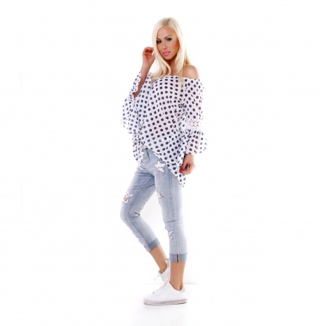 Oversize Tunika im Polka Dots Design - weiß