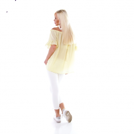 Luftig leichtes Carmen-Shirt mit Binebändchen - yellow sun