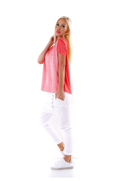 Legeres Shirt in glänzender Snake-Optik - coral