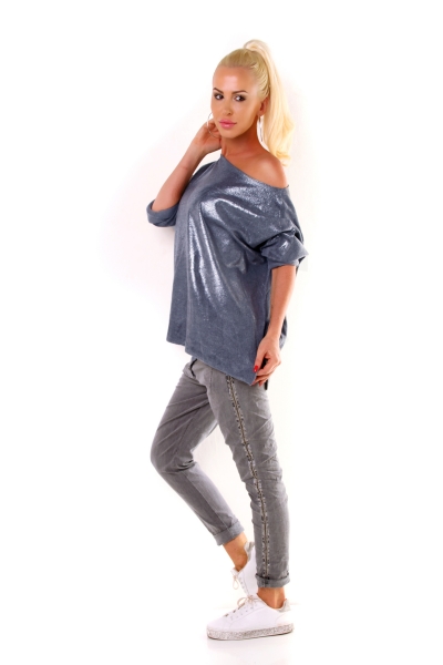 Glamour Longsleeve mit weiten U-Boot Ausschnitt - blau