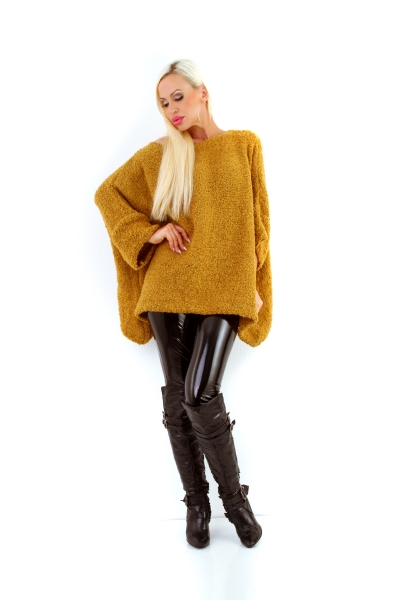 Oversize Cape Pullover mit Bouclé-Optik  in curry