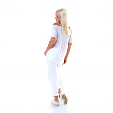 Figurbetontes Kurzarm-Shirt in Glamour-Metallic Optik - weiß