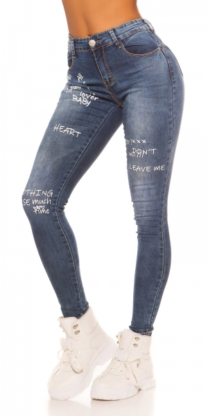 Skinny Jeans mit modischen Schrift-Prints - dark blue