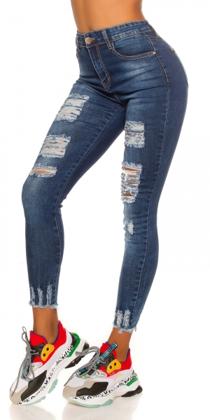Skinny Jeans im modischen Used-Look - blue washed