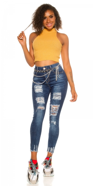 Skinny Jeans im modischen Used-Look - blue washed