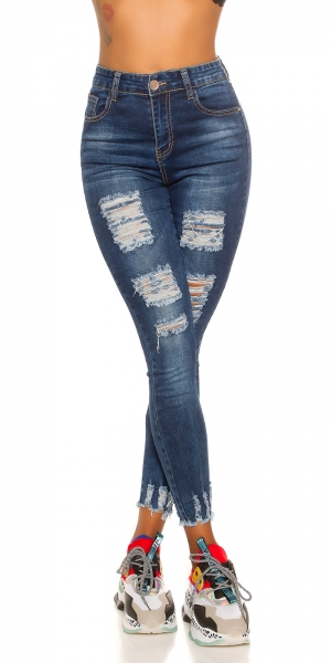 Skinny Jeans im modischen Used-Look - blue washed
