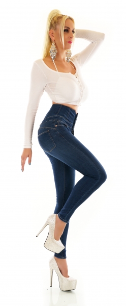 Figurbetonte High Waist Push Up Jeans im Corsage Look - dark blue