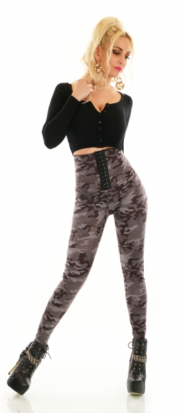 Thermo Wetlook High Waist Leggings mit Shape-Effekt - camouflage