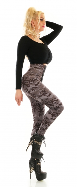 Thermo Wetlook High Waist Leggings mit Shape-Effekt - camouflage