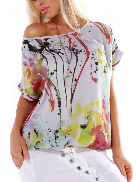 Weiches Oversize-Shirt im bunten Picasso-Look - stone