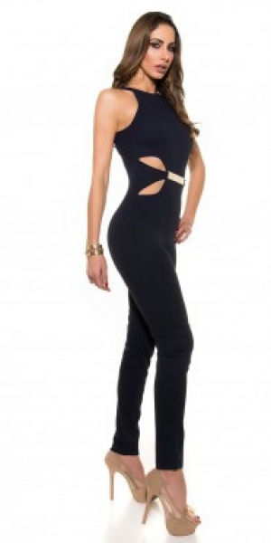 Eleganter Neck-Overall mit seitlichen Cut-Outs - marine