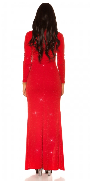 Elegantes Maxikleid mit glänzenden Metallic-Effekten - rot silber