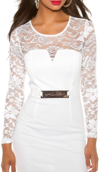Elegantes Minikleid mit Spitzen-Dekolleté - weiß