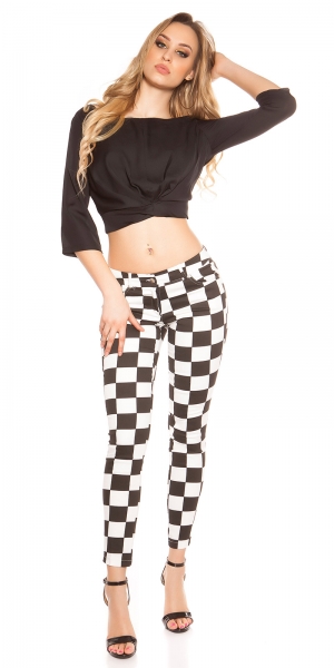 Skinny-Jeans im Karo-Look - schwarz/weiß