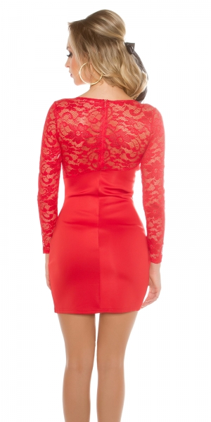 Sexy Spitzen-Minikleid mit asymetrischer Wickel-Optik - rot