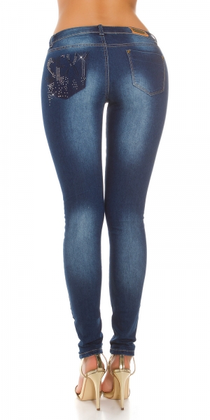 Sexy Skinny-Jeans im Used-Look mit Strassverzierung - jeansblau