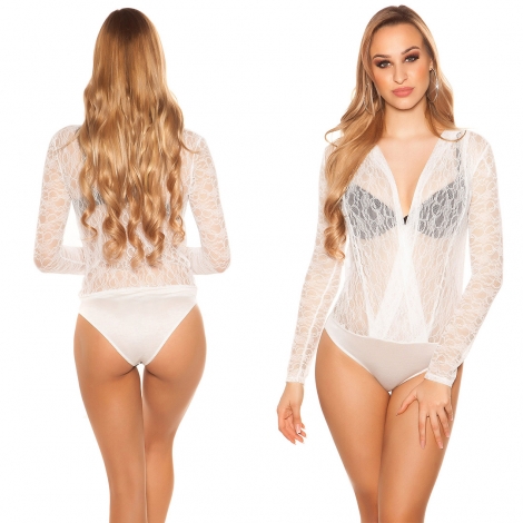Sexy Body mit transparenter Spitzenverzierung - cremé weiß