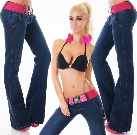 Bootcut-Jeans mit Stretch-Gürtel in mitternachtsblau