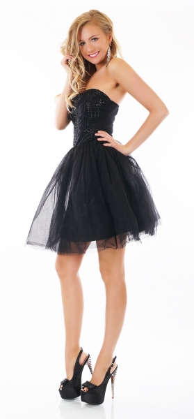 Süsses Bandeau-Petticoatkleid mit Glamour-Effekt in schwarz