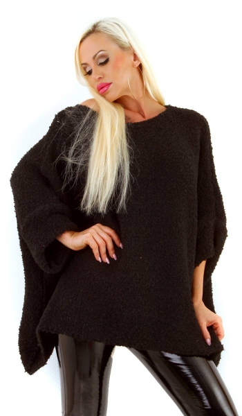 Oversize Cape Pullover mit Bouclé-Optik  in schwarz