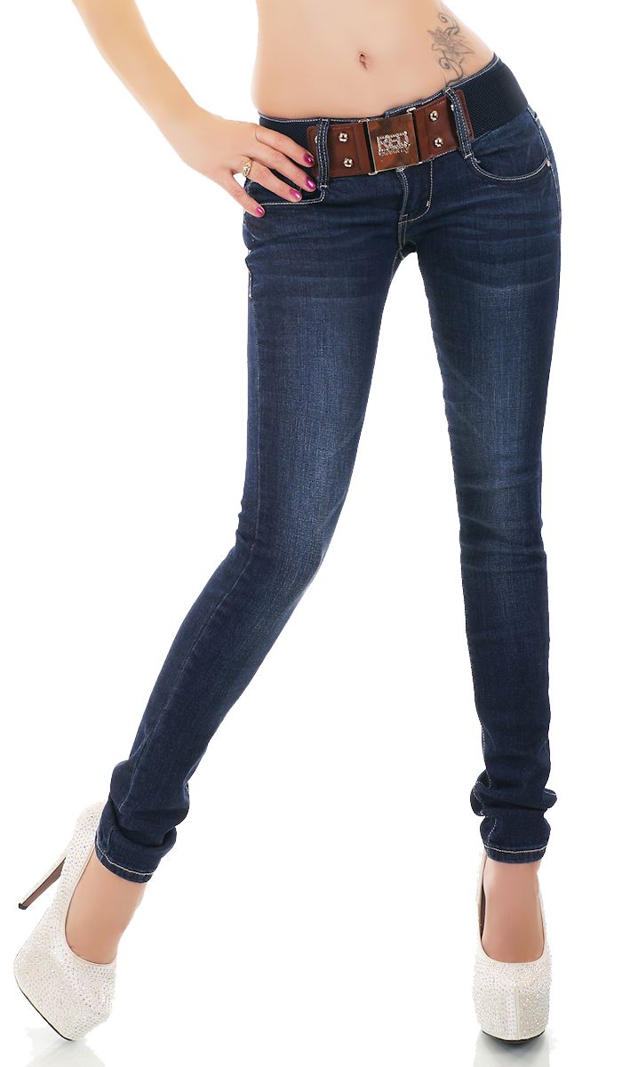 Trendstylez - Damen Slim Fit Skinny-Jeans mit Kontrast-Gürtel