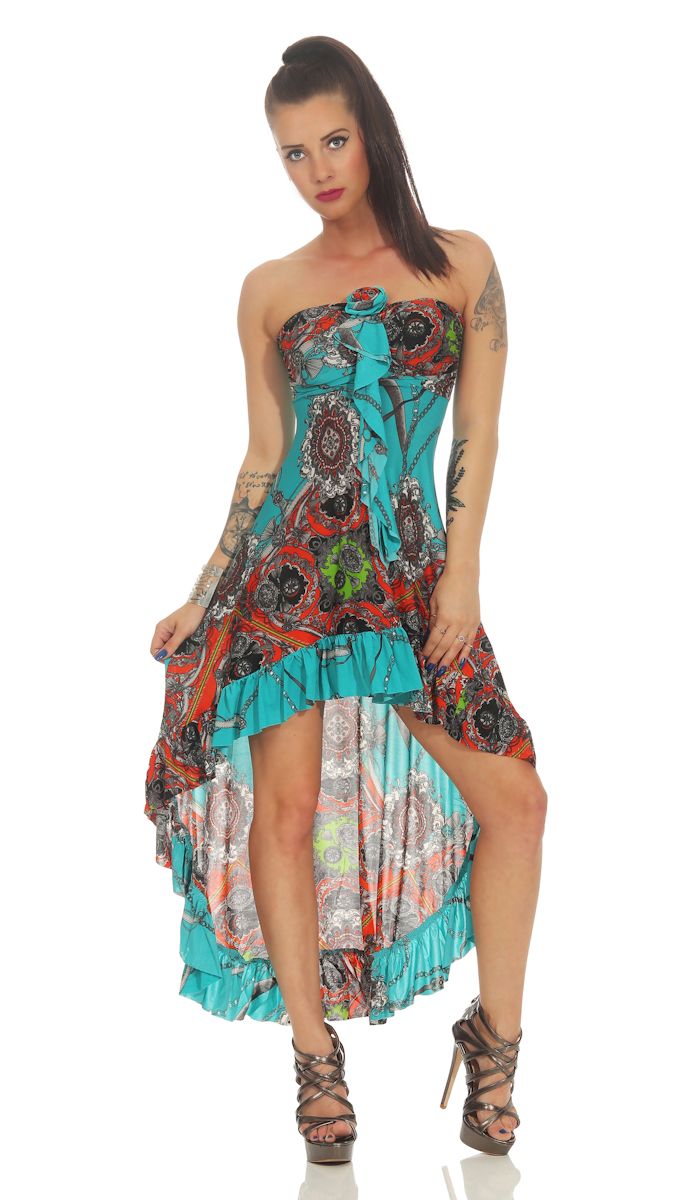 Trendstylez - Buntes Latina Bandeau Kleid im Vokuhila-Style