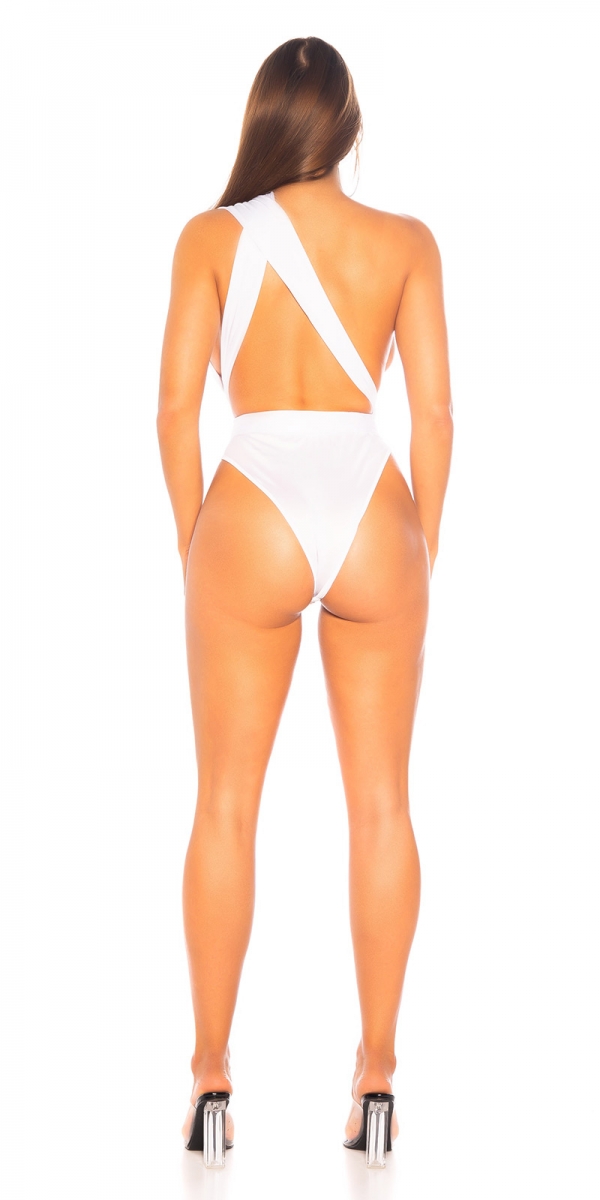 Sexy Body mit großen Rückenausschnitt in weiß