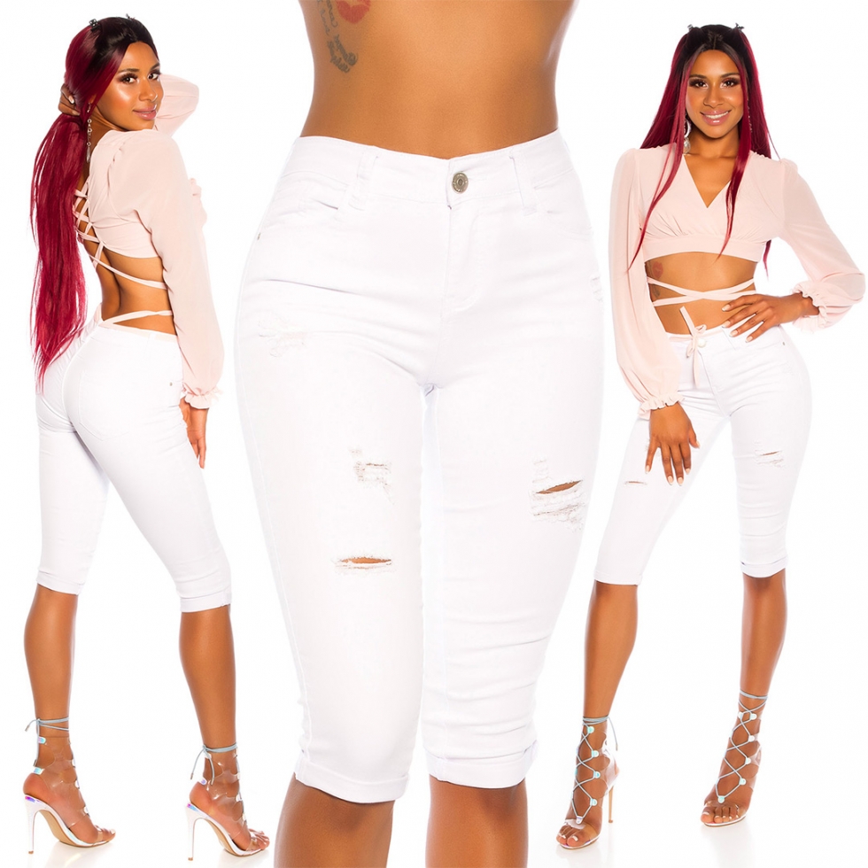 Moderne Capri-Jeans im Used-Look - weiß