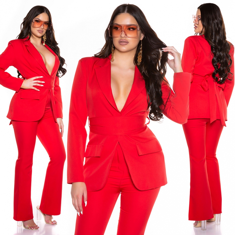 Elegante Blazer-Jacke mit Bindegürtel in rot